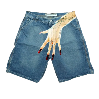 Hand Print Jean Shorts